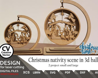 3D Christmas Nativity Scene Ball: Files for laser cut  SVG, XCS, XCS Lightburn xTool