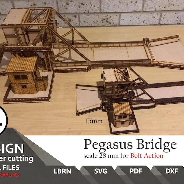 SVG | PDF | DXF | Pegasus Bridge | Bolt Action | Scale 28mm  | laser cut files |Wargaming Terrain | Lightburn | WW2 Tabletop gaming