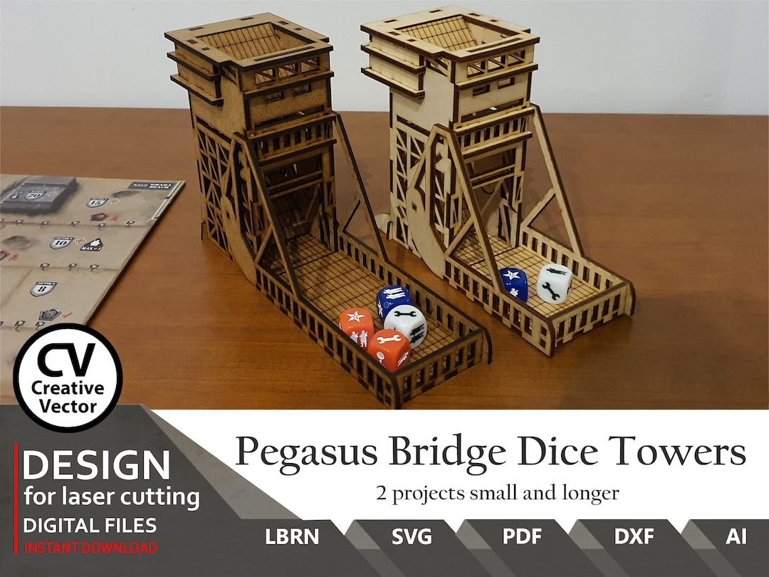 Laser Cut Files Dice Tower 2 X PEGASUS BRIDGE Lbrn Svg dxf Ai PDF