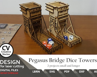 2x Pegasus Bridge Normandy 44 Dice Tower Files for laser cut  (SVG, DXF, XCS)