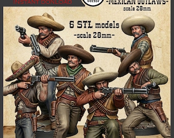 Wild West Mexican Outlaws  6 STL Files Bundle for 3D Print Miniatures (28mm Scale)
