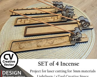 Files for laser cutting SET of 4 Incense , SVG, XCS Dxf  Lightburn and, xTool Ready (Digital Download) Incense holder stand