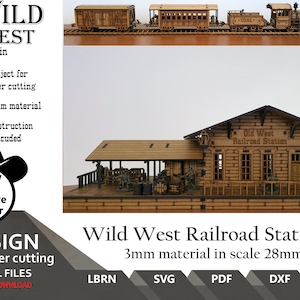 Files for laser cut Wild West Railroad Train Station (SVG, DXF, LBRN)