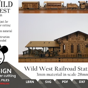 Wild West Railroad Bahnhof SVG | dxf | LBRN | Skala von 28mm bis 34mm | Maßstab 1:56 | Laserdateien zum Schneiden