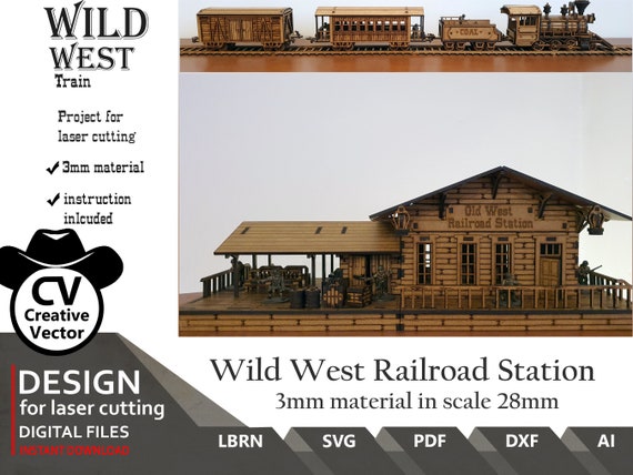 Wild West Railroad Train Station SVG Dxf LBRN Scale From 28mm up to 34mm Scale 1 56 Laser Files for Cut Etsy