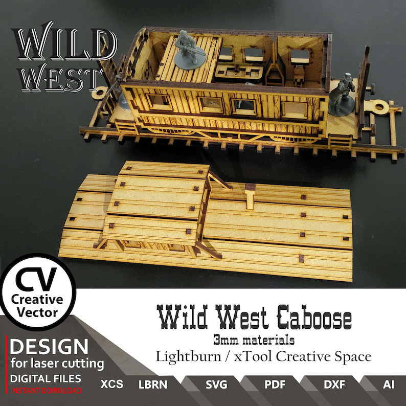 Wild West Caboose Wagon + Rails Files for Laser Cut (SVG, XCS, DXF) - Etsy