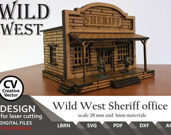 Oficina del Sheriff del Salvaje Oeste SVG / dxf / LBRN / XCS / escalado para miniaturas de 28 mm a 34 mm / escala 1:56 / Archivos Lightburn Laser para corte