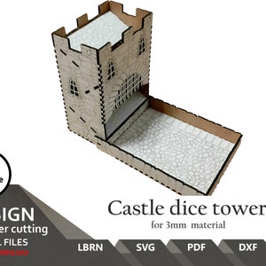 Castle Dice Tower SVG DXF Ai Lightburn Easy to laser cut Art svg Patterns svg dice tower svg Games svg Boardgame svg image 1