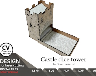 Castle Dice Tower / SVG / DXF / Ai / Lightburn / Facile da tagliare al laser / Arte in formato SVG / Modelli in formato SVG / Torre dei dadi in formato SVG / Giochi in formato SVG / Gioco da tavolo in formato SVG /