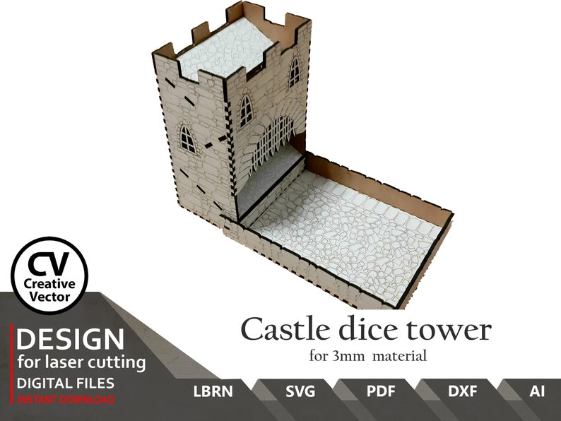 Castle Dice Tower SVG DXF Ai Lightburn Easy to laser cut Art svg Patterns svg dice tower svg Games svg Boardgame svg image 1