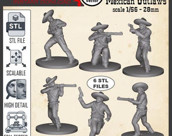 Wild West Mexican Outlaws  6 STL Files Bundle for 3D Print Miniatures (28mm Scale)