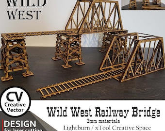 Wild West Railway Bridge SVG | XCS | dxf | LBRN | scale from 28mm  up to 34mm | scale 1:56 | Laser files  for cut