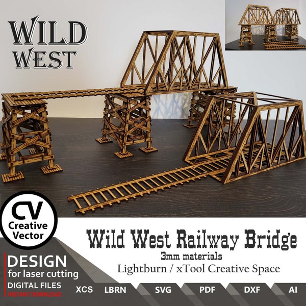 Wild-West-Eisenbahnbrücke SVG | XCS | dxf | LBRN | Skala von 28mm bis 34mm | Maßstab 1:56 | Laserdateien zum Schneiden