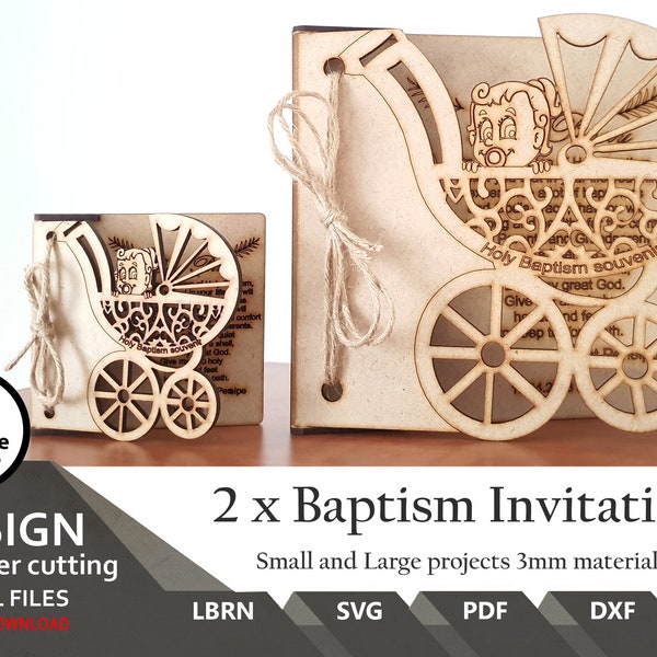 2 x Projects Babtism invitation for Girl small and large  | SVG | LBRN | DXF | Ai | Baptism | Invitation | Lightburn | Easy to laser cut |