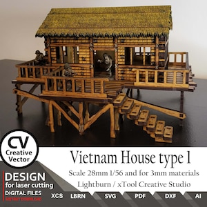 Files for laser cut Pacific House Project: 28mm Scale Model (Digital Download)