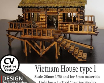 Pacific House Files for laser cut SVG XCS DXF Ai Lightburn xtool  Scale 28mm Model (Digital Download)