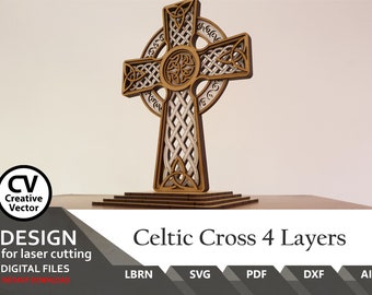 SVG - Cruz Celta / 4 Capas / CDR / DXF / pdf / Corte Láser / Vector / Wood Burner Art / cnc / Celtic cdr / Cross svg / Archivos digitales