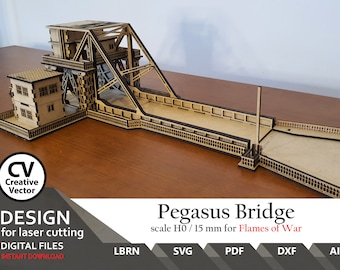 Pegasus Bridge  | Scale 1/87 H0 / 15 mm  Wargaming Terrain | Flames of War Bridge| | Lightburn | SVG | Ai | PDF | Laser cutting files | WW2