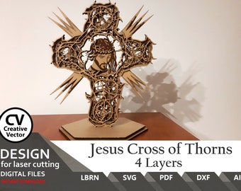 Files for laser cut Cross of Thorns: 4-Layer SVG DXF PDF