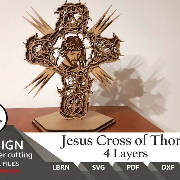 Laser cut files Cross of Thorns | SVG | DXF | PDF|  Easy to Laser Cut | Jesus Cross |  laser patterns | cnc | thorns Cross | Cross svg