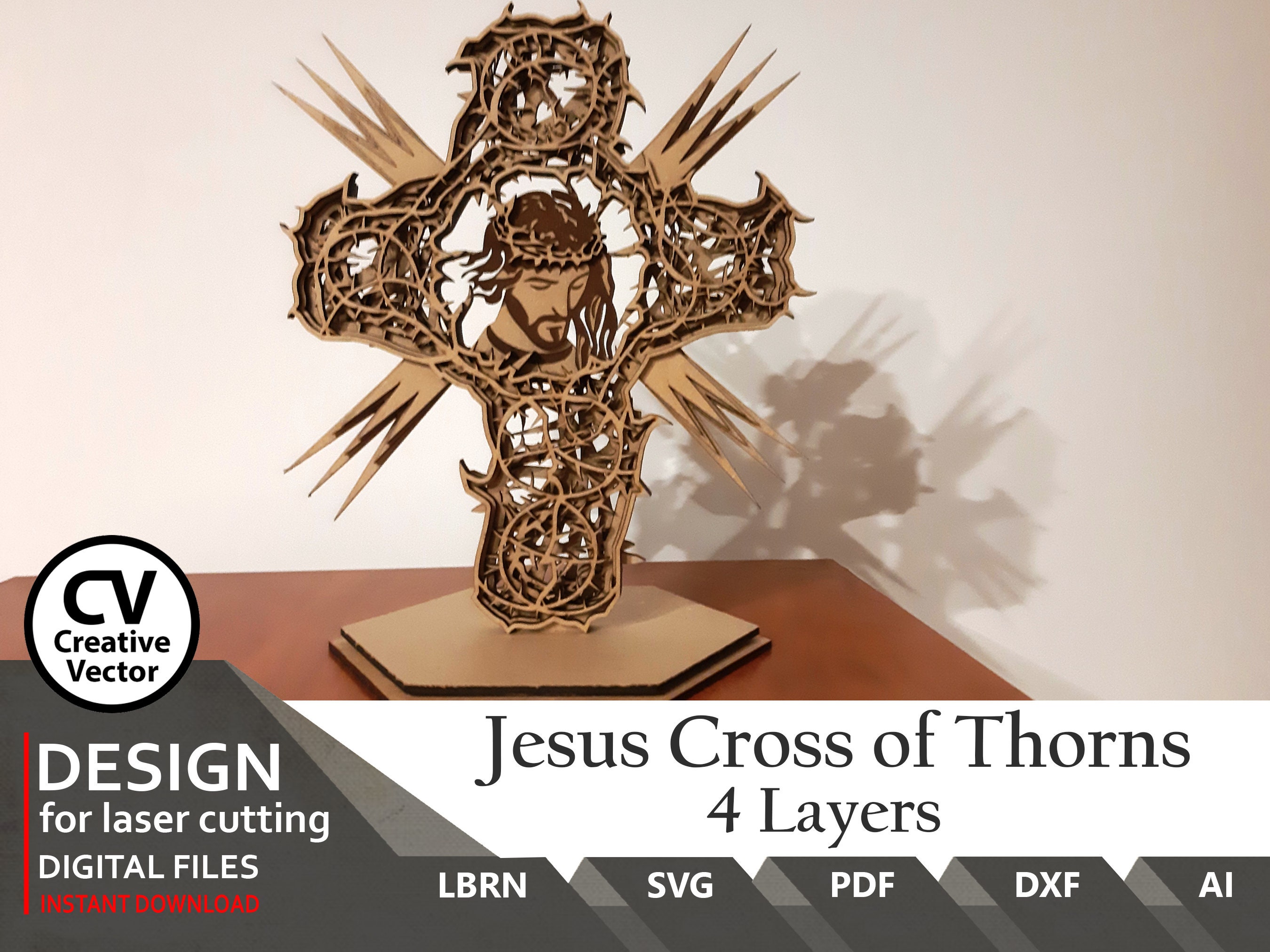 Laser Cut Files Cross of Thorns SVG DXF PDF Easy to Laser Cut