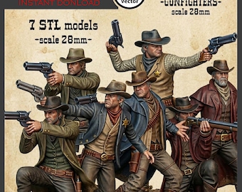 Wild West Gunfighters 7 STL Files Bundle, 28mm Scale (Digital Download)