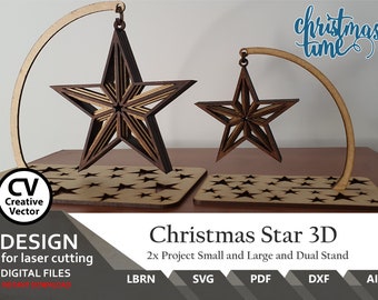 3D Christmas Star SVG DXF Files for laser cut  with Stand (Digital Files)