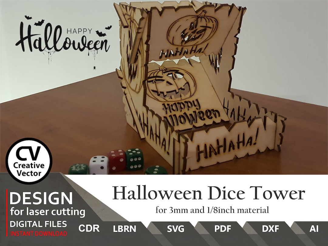Haloween Dice Tower SVG dxf CDR Lightburn Easy to Laser Cut Art Svg