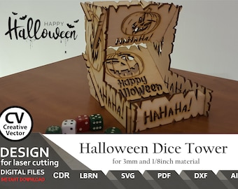 Haloween Dice Tower / SVG /dxf / CDR / Lightburn / Fácil de cortar con láser / Art svg / Patrones svg / dice tower svg / Juegos svg / Boardgame svg /