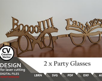 2x Projects Party Fun Glasses  | SVG | LBRN | DXF | Ai | Party Glasses, 3D | New Year | Lightburn | Easy to laser cut |  Party