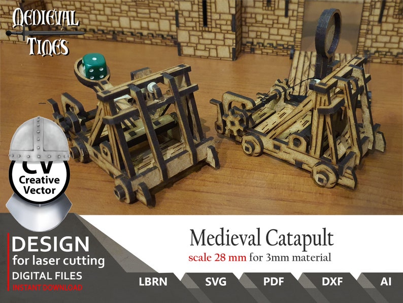 Catapult Laser Cuter Layout Files for Laser Cut Medieval Catapult Files: 28mm Scale (SVG, DXF ...