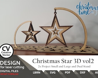 3D Christmas Star Files for laser cut : SVG DXF LBRN (Digital Download)