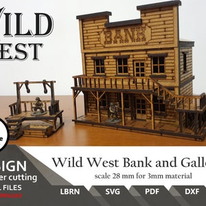 Wild West Bank + Galgen SVG | XCS | LBRN | dxf | passend für Miniaturen von 28mm bis 34mm | Maßstab 1:56 | Lightburn Laser-Dateien zum schneiden