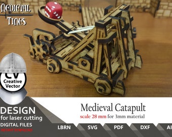 Files for laser cutting Medieval Catapult in scale 28 mm | SVG | DXF | Lightburn ready castle svg | Games svg | Boardgame