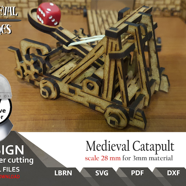 Files for laser cutting Medieval Catapult in scale 28 mm | SVG | DXF | Lightburn ready castle svg | Games svg | Boardgame