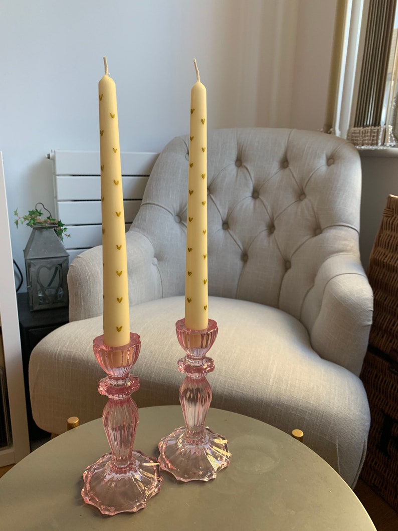 Hand Painted Gold Heart Taper Candles Etsy