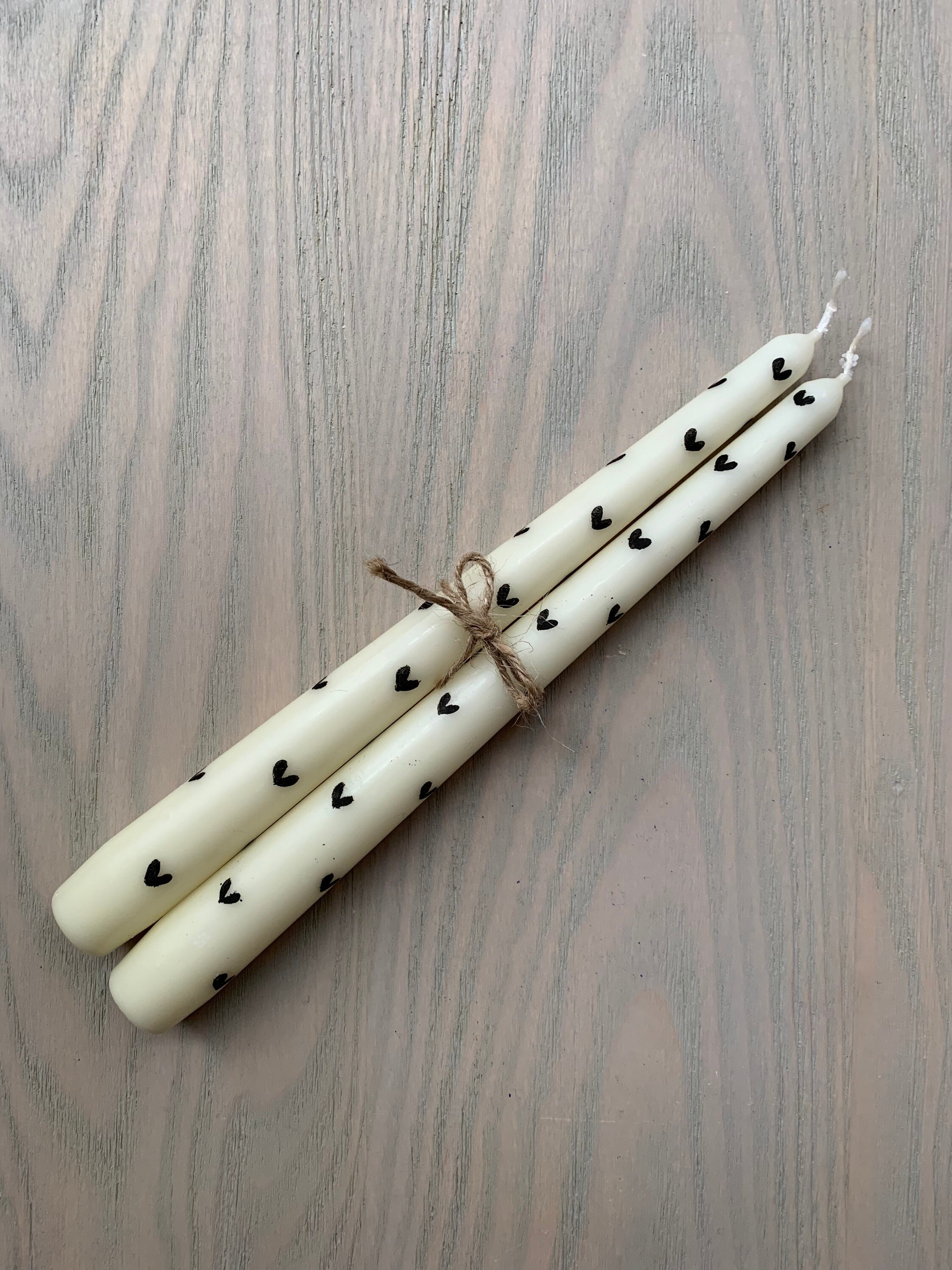 Hand Painted Black Heart Taper Candles Etsy