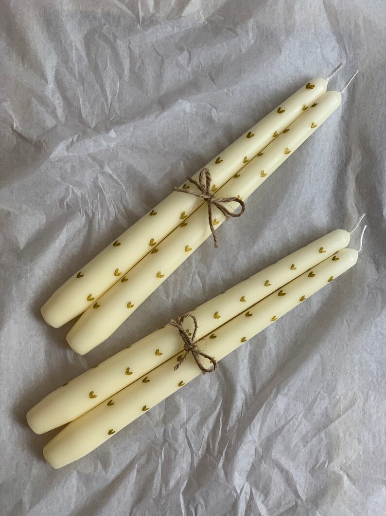 Hand Painted Gold Heart Taper Candles Etsy