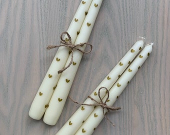 Hand Painted Gold Heart Taper Candles