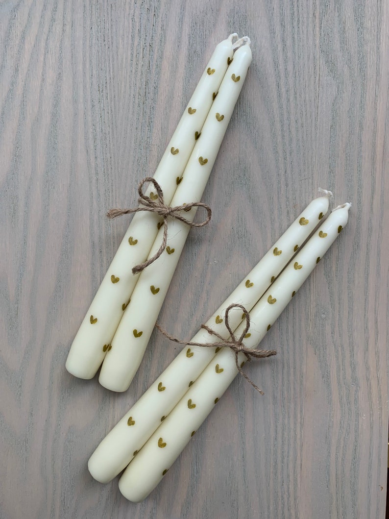 Hand Painted Gold Heart Taper Candles Etsy