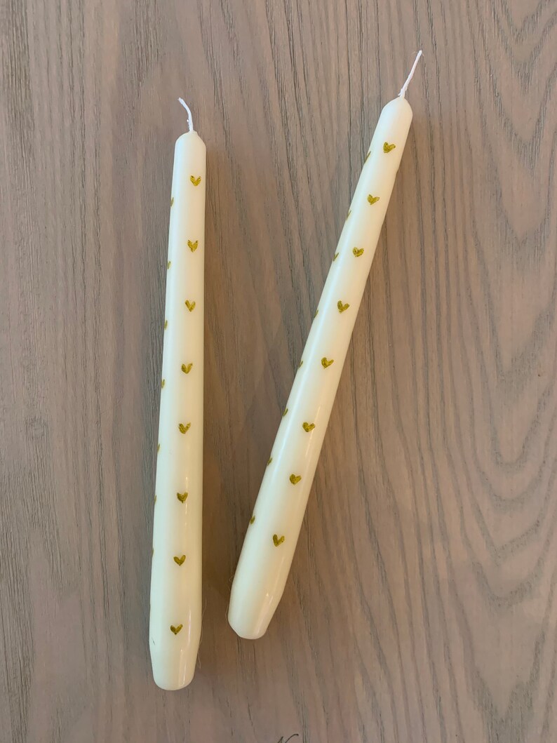 Hand Painted Gold Heart Taper Candles Etsy