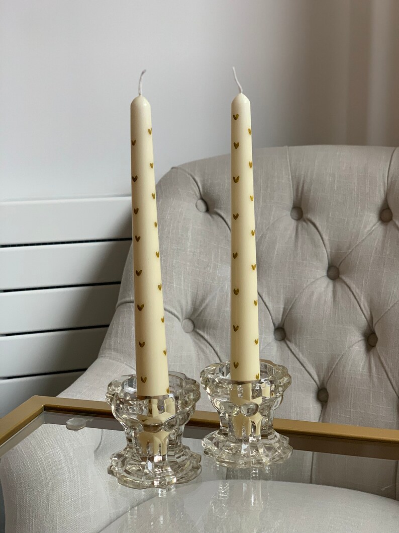 Hand Painted Gold Heart Taper Candles Etsy