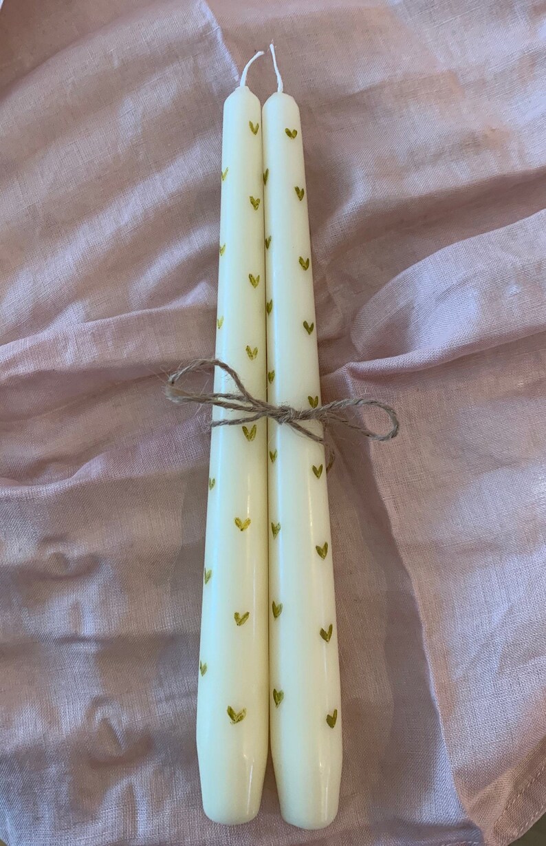 Hand Painted Gold Heart Taper Candles Etsy