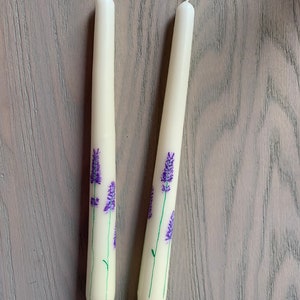 Hand Painted Floral Lavender Taper Candles image 2