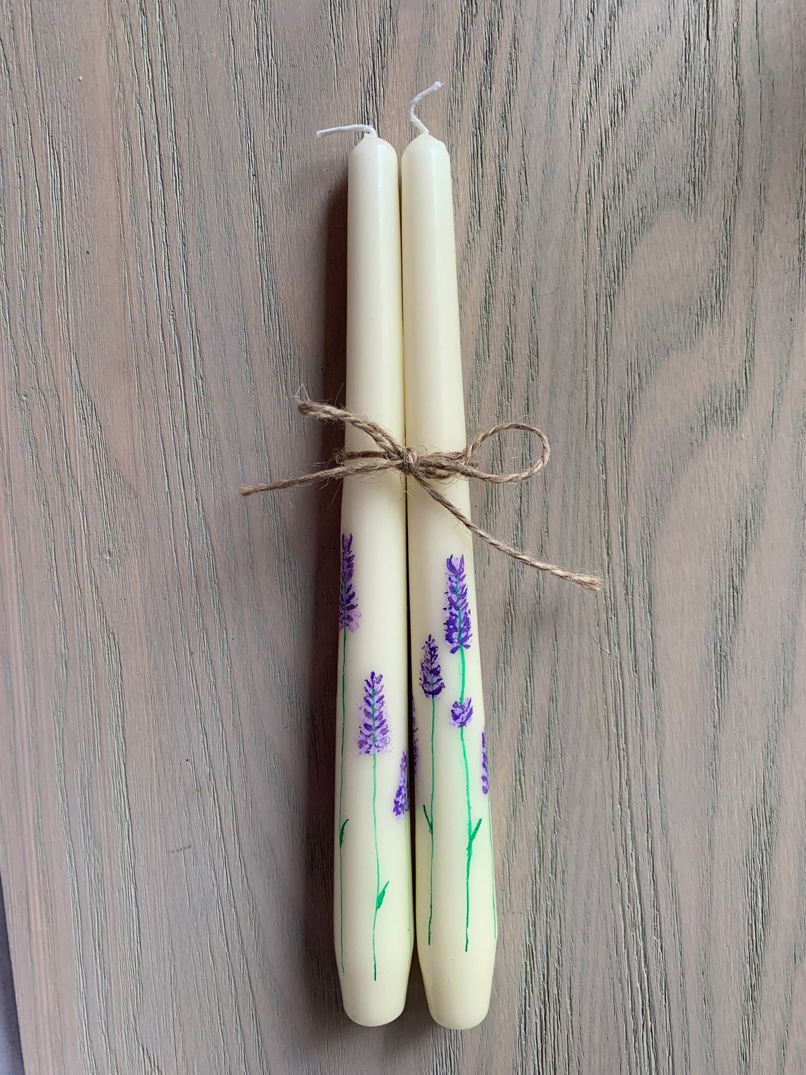 Hand Painted Floral Lavender Taper Candles Etsy