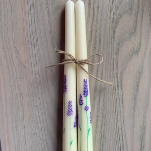 Hand Painted Floral Lavender Taper Candles image 3