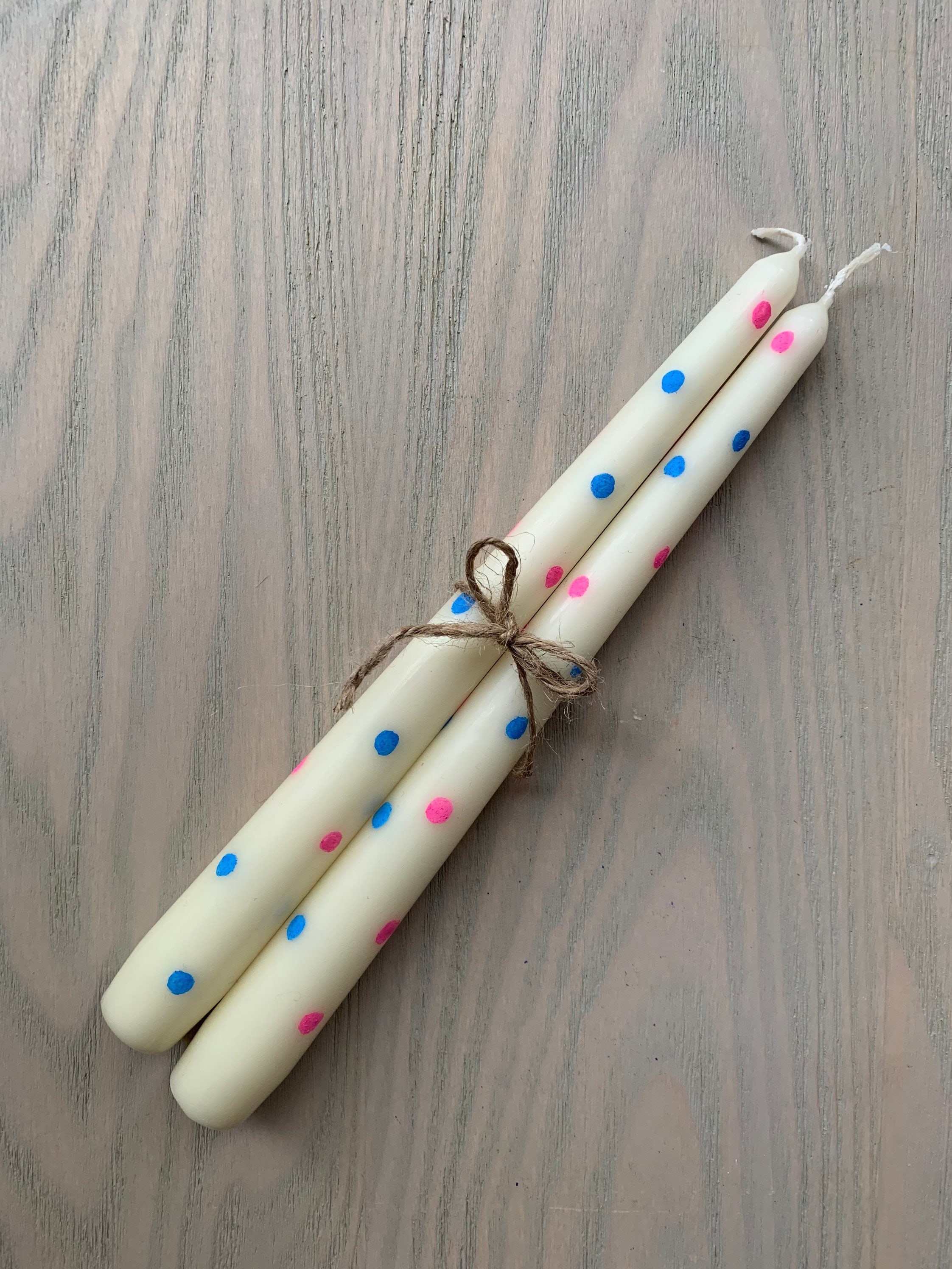 Hand Painted Polka Dot Taper Candles Blue & Pink Spots Etsy
