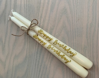 Hand Painted Gold Happy Birthday Taper Candles