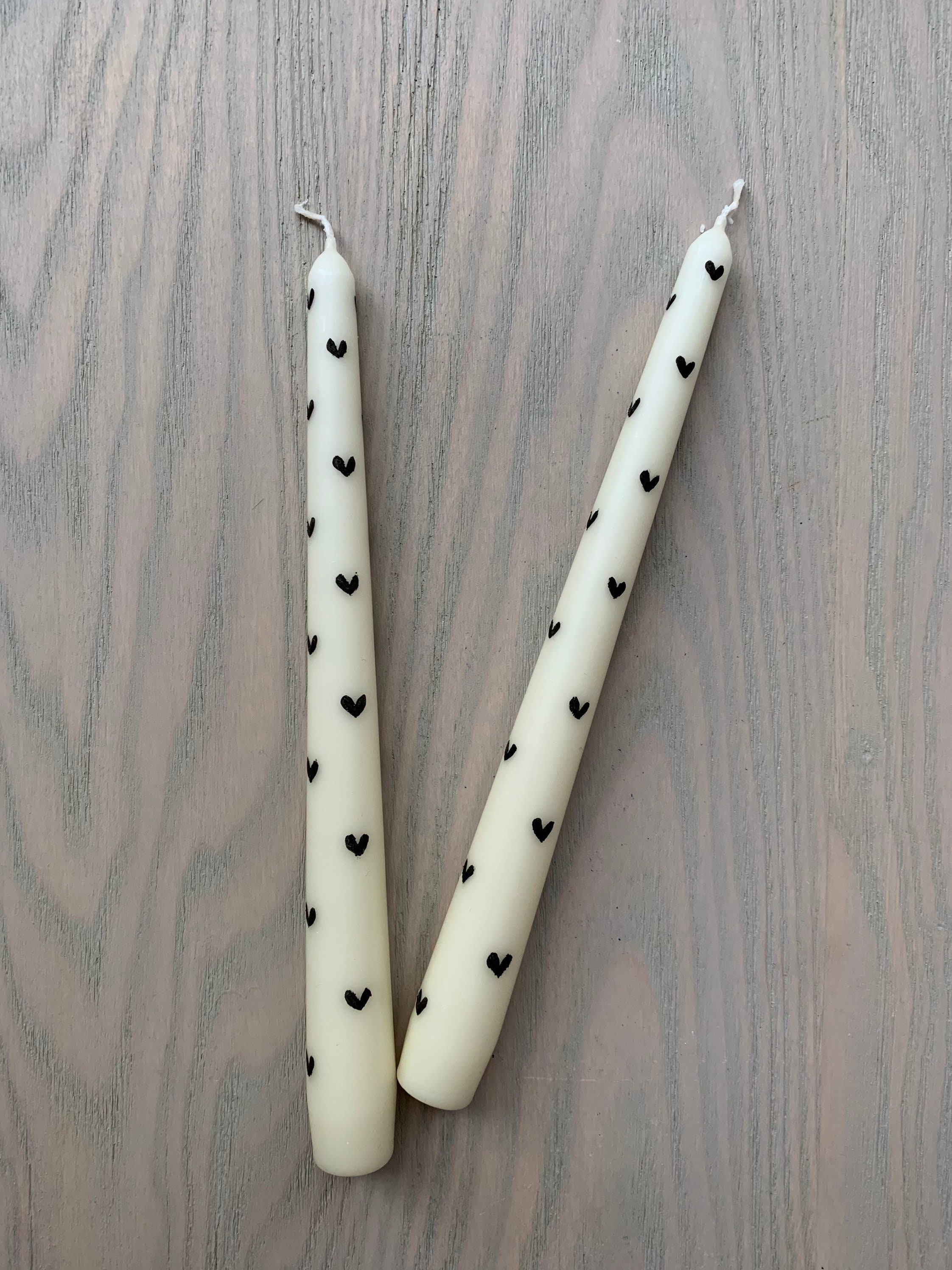 Hand Painted Black Heart Taper Candles Etsy