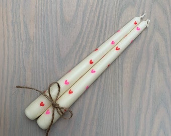 Hand Painted Pink & Red Heart Taper Candles